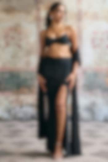 Black Spandex Rhinestone Embellished Skirt Set by Saanjh by Lea at Pernia's Pop Up Shop