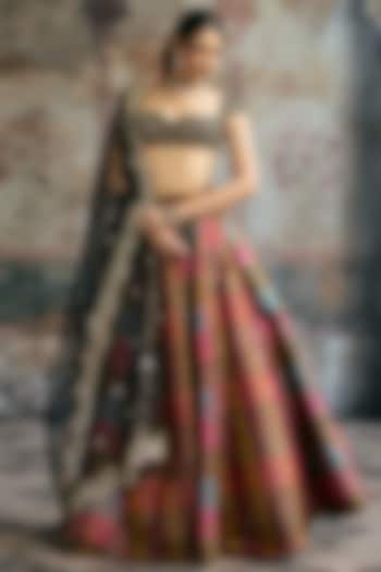 Multi-Colored Banarasi Brocade Woven Motif Wedding Lehenga Set by Saanjh by Lea at Pernia's Pop Up Shop