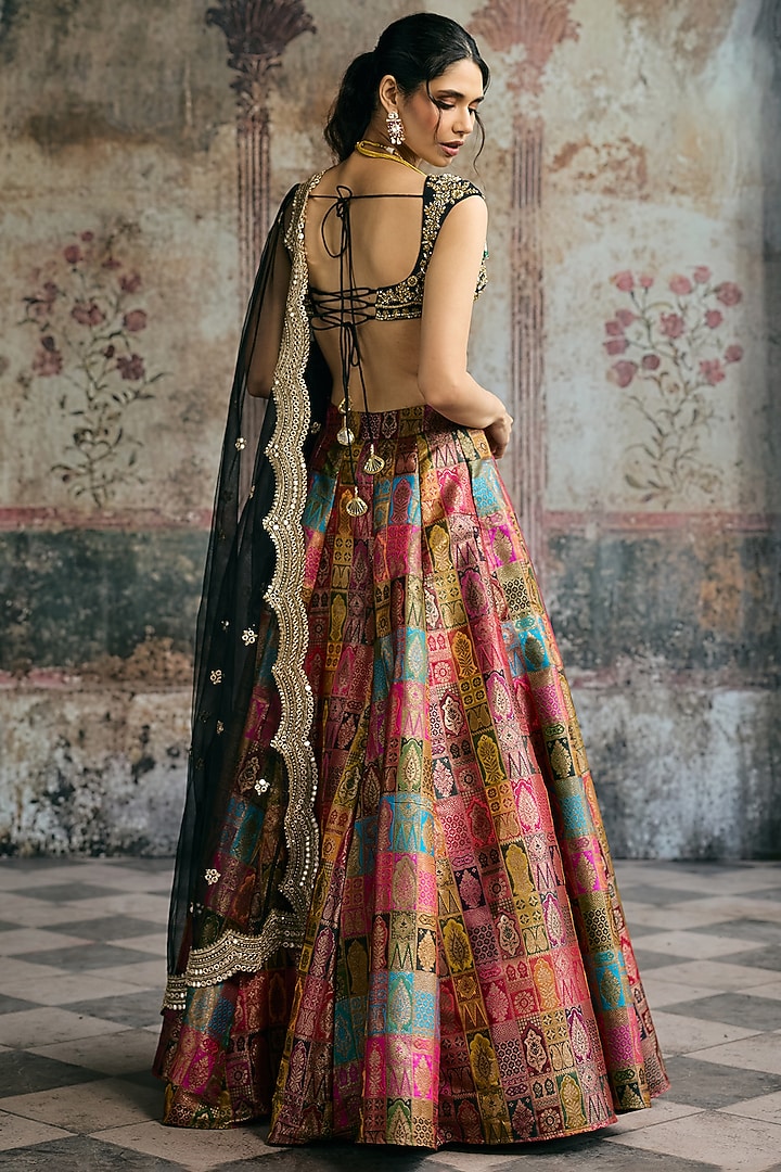 Multi-Colored Banarasi Brocade Woven Motif Wedding Lehenga Set by Saanjh by Lea at Pernia's Pop Up Shop