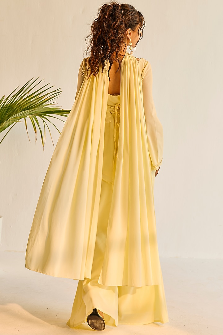 Yellow Fluid Georgette Structured Kurta Set by Saanjh by Lea at Pernia's Pop Up Shop