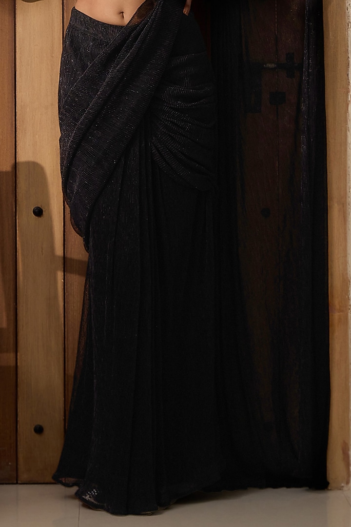 Black Lurex & Satin Pre-Draped Party Wear Saree Set by Saanjh by Lea at Pernia's Pop Up Shop