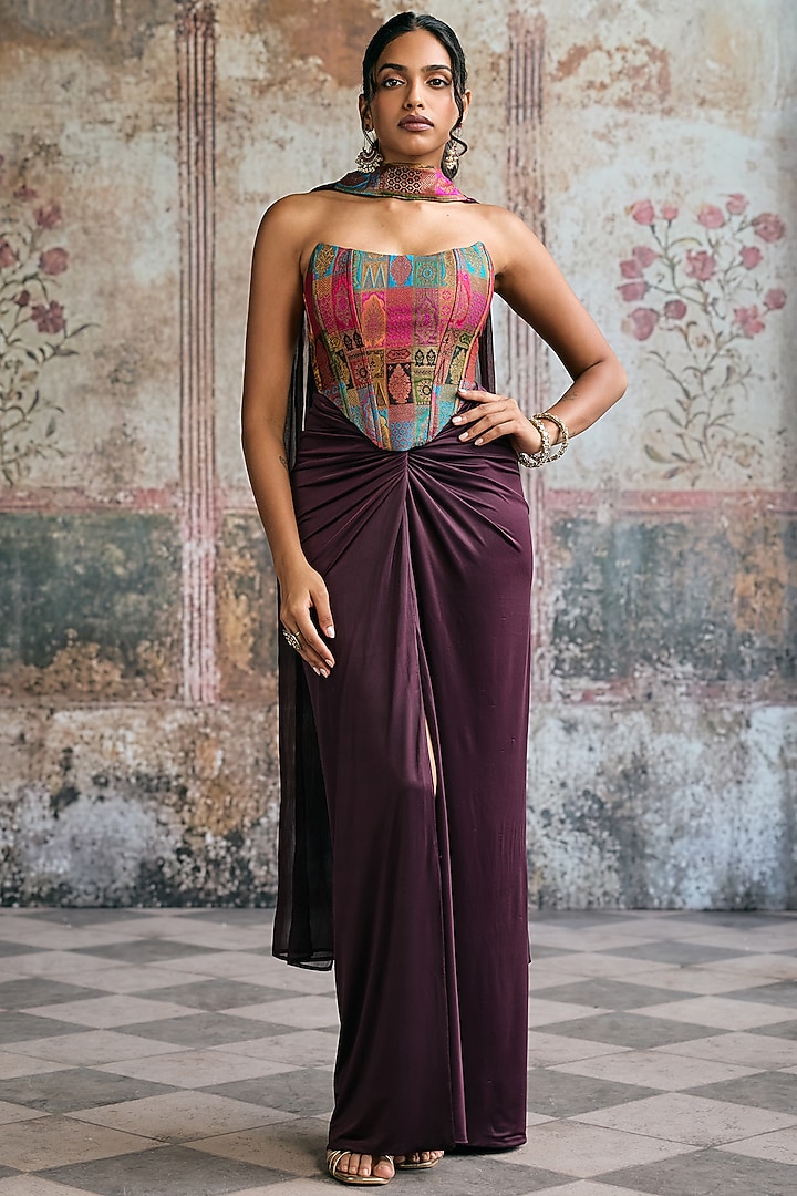 Purple Shine Spandex Wrap Skirt Set by Saanjh by Lea at Pernia's Pop Up Shop