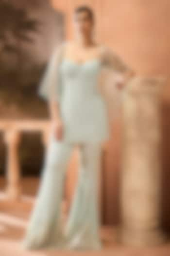 Pastel Blue Satin Sharara Set by Saanjh by Lea at Pernia's Pop Up Shop