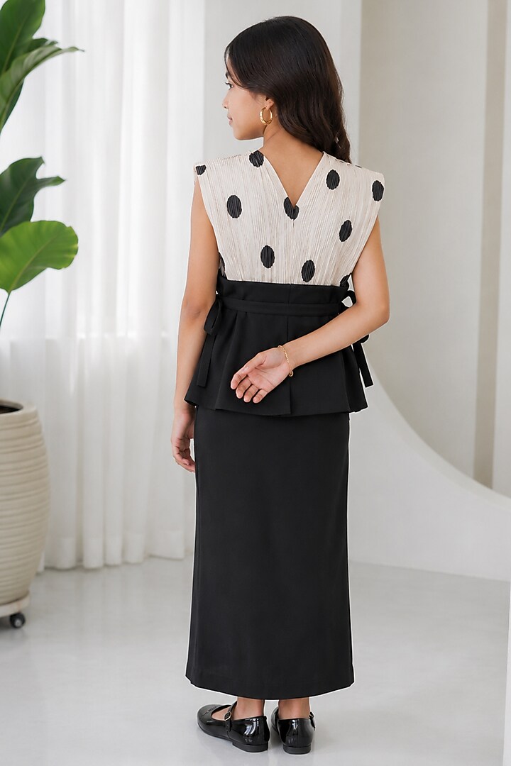 Ivory & Black Pure Organza Polka Dot Printed Co-Ord Set For Girls by Sainy Garg Couture Kids at Pernia's Pop Up Shop