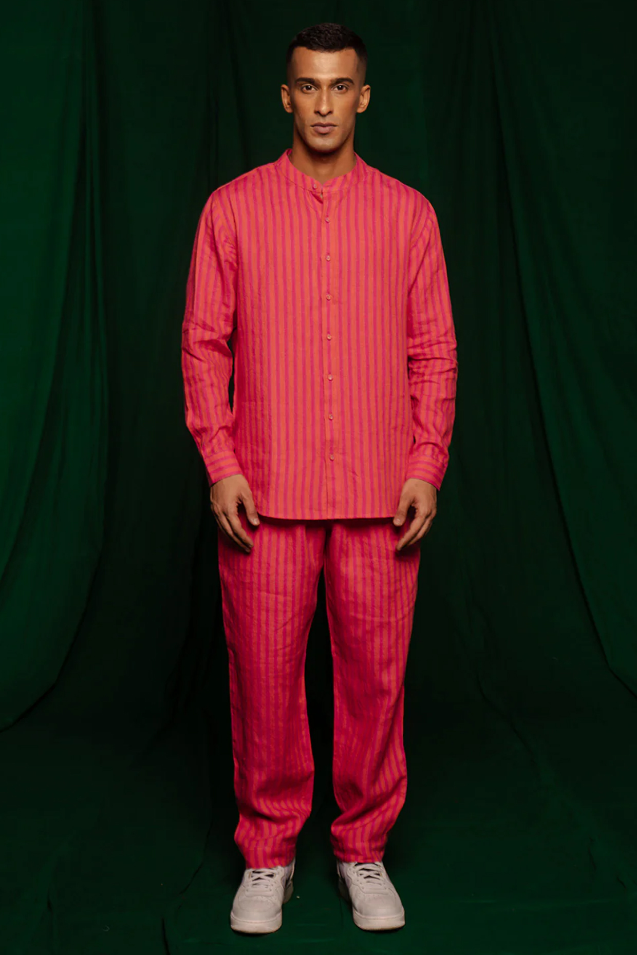Coral Linen Co-Ord Set by Saphed Men at Pernia's Pop Up Shop
