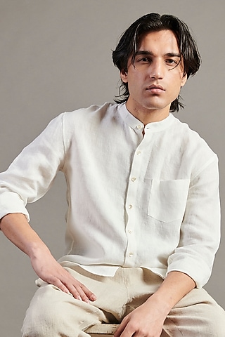 White Linen Shirt by Saphed Men