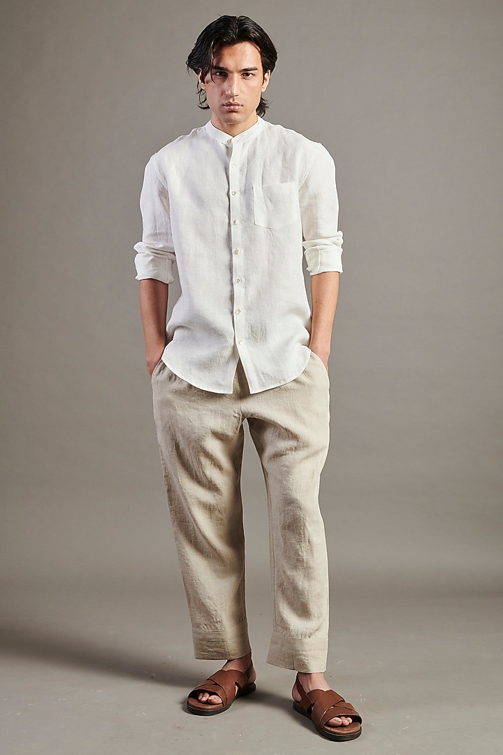 White Linen Party Wear Shirt by Saphed Men at Pernia's Pop Up Shop