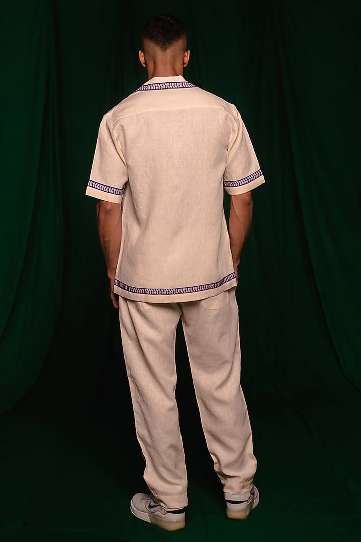 Cream Linen Floral Digital Printed Co-Ord Set by Saphed Men at Pernia's Pop Up Shop