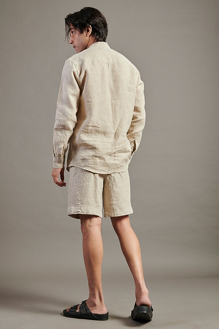 Beige Linen Shorts by Saphed Men at Pernia's Pop Up Shop