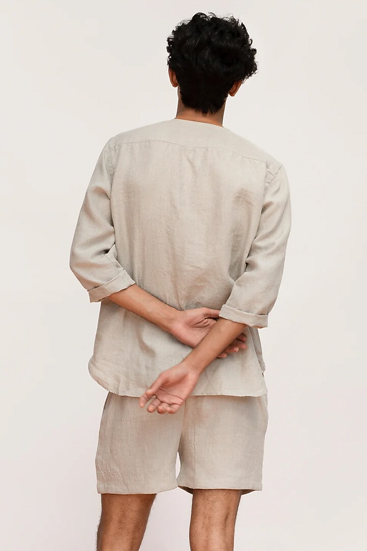 Beige Linen Co-Ord Set by Saphed Men at Pernia's Pop Up Shop
