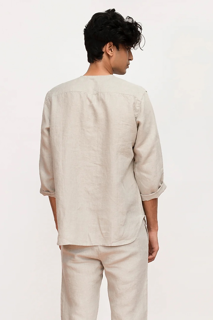 Beige Linen Co-Ord Set by Saphed Men at Pernia's Pop Up Shop