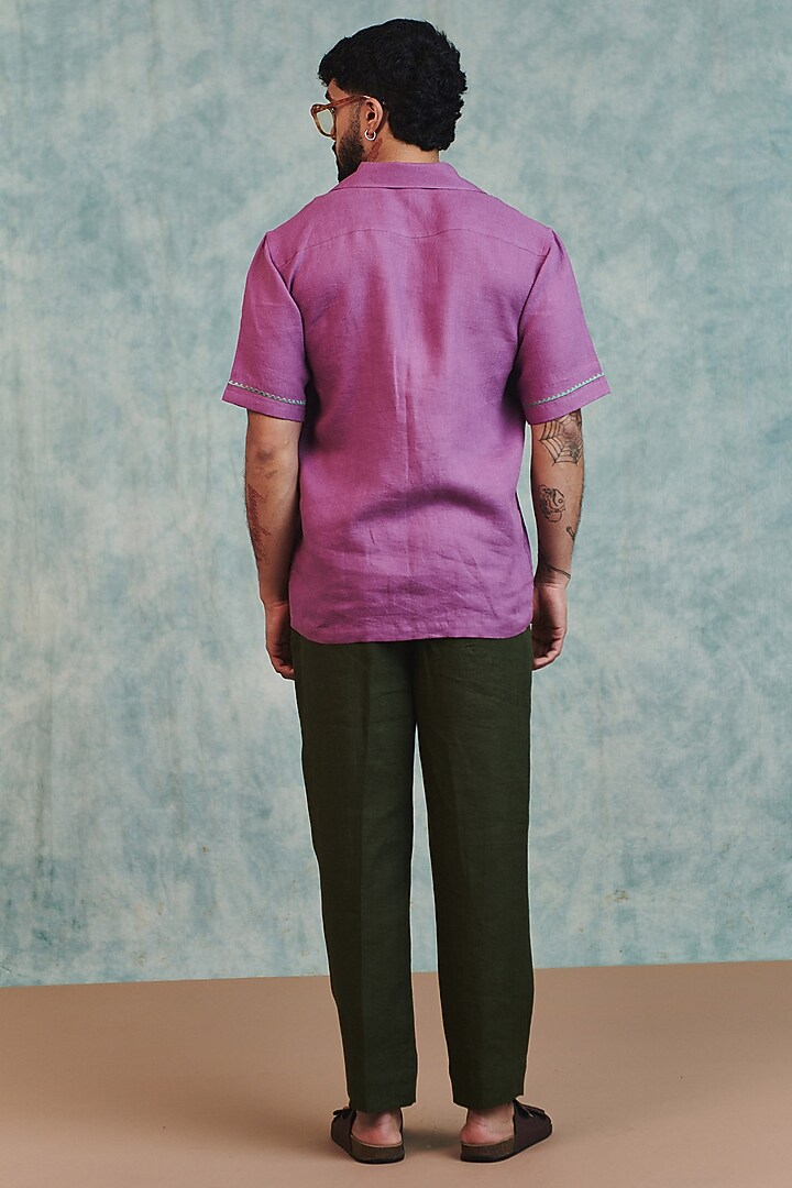 Berry Lilac Pure Linen Machine Embroidered Party Wear Shirt by Saphed Men at Pernia's Pop Up Shop