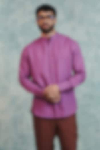Berry Lilac Pure Linen Party Wear Shirt by Saphed Men at Pernia's Pop Up Shop