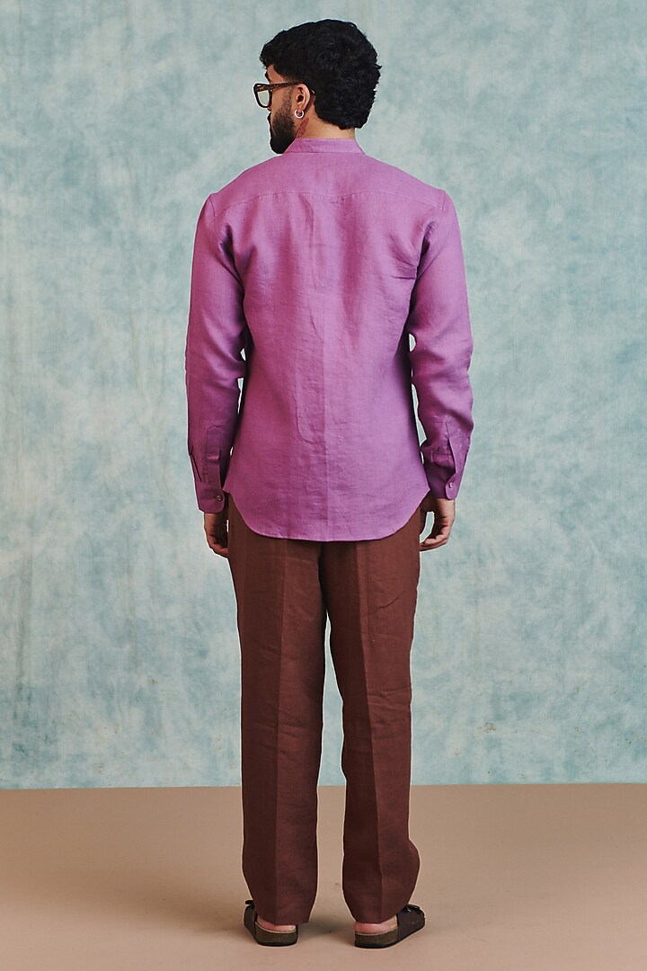 Berry Lilac Pure Linen Party Wear Shirt by Saphed Men at Pernia's Pop Up Shop
