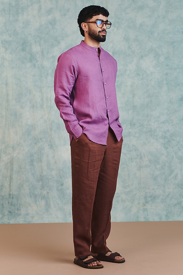 Berry Lilac Pure Linen Party Wear Shirt by Saphed Men at Pernia's Pop Up Shop