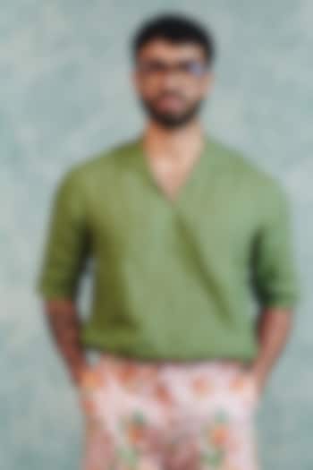 Moss Green Pure Linen Summer Shirt by Saphed Men at Pernia's Pop Up Shop