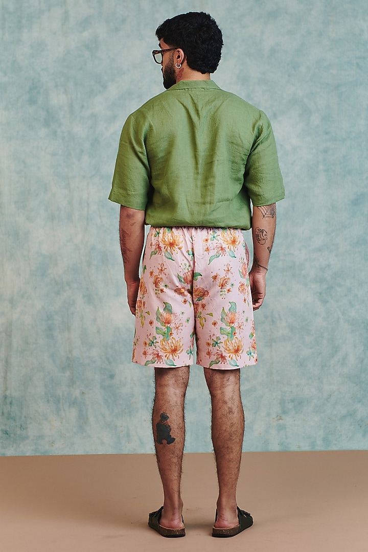 Moss Green Pure Linen Summer Shirt by Saphed Men at Pernia's Pop Up Shop