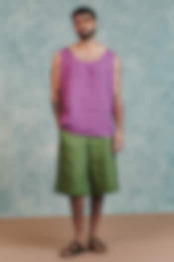 Moss Green Pure Linen Jorts by Saphed Men at Pernia's Pop Up Shop