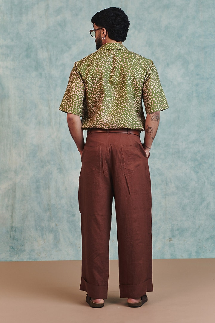 Moss Green Cotton Linen Summer Shirt by Saphed Men at Pernia's Pop Up Shop