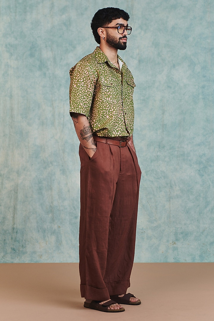 Moss Green Cotton Linen Summer Shirt by Saphed Men at Pernia's Pop Up Shop