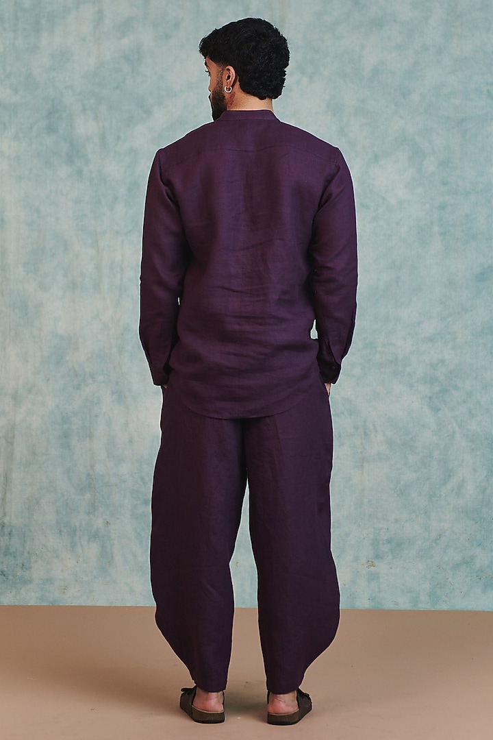 Plum Pure Linen Co-Ord Set by Saphed Men at Pernia's Pop Up Shop