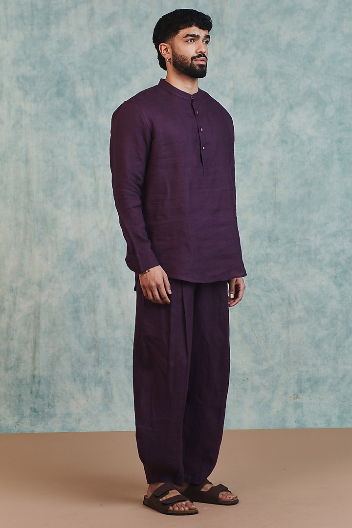 Plum Pure Linen Co-Ord Set by Saphed Men at Pernia's Pop Up Shop