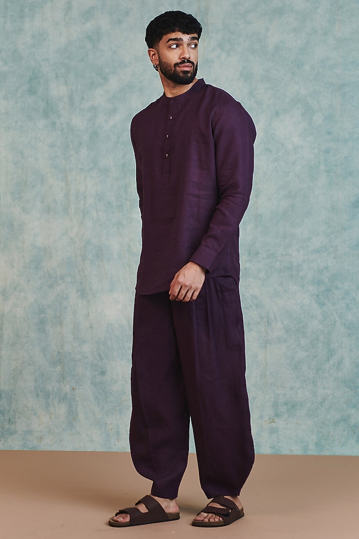 Plum Pure Linen Co-Ord Set by Saphed Men at Pernia's Pop Up Shop