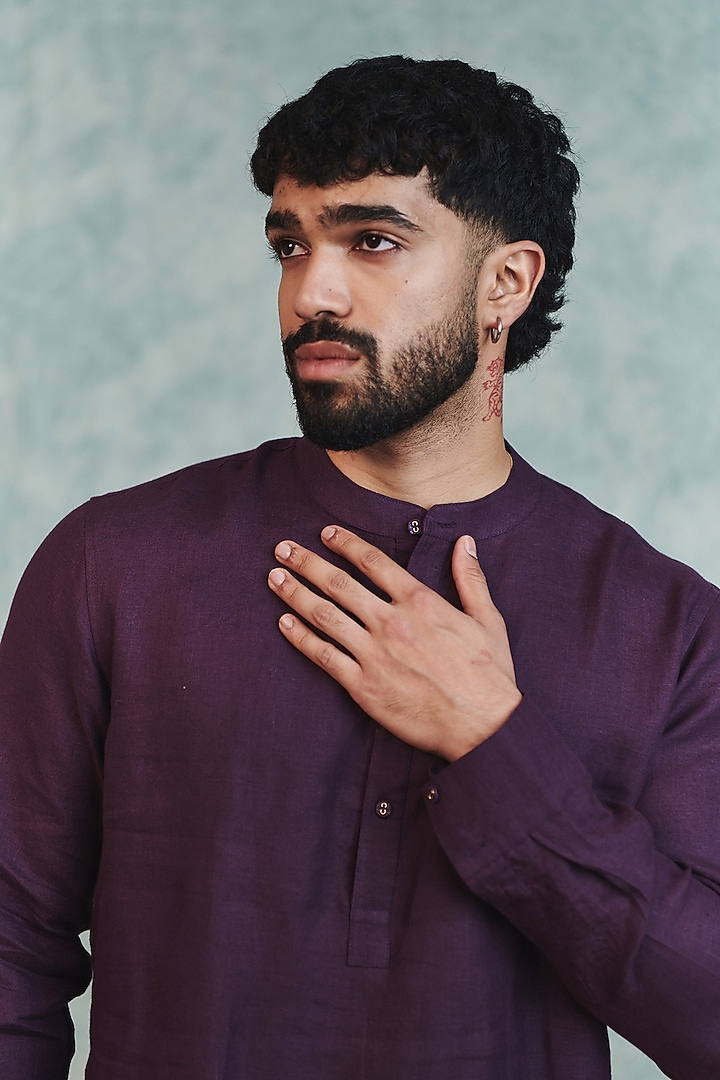 Plum Pure Linen Co-Ord Set by Saphed Men at Pernia's Pop Up Shop