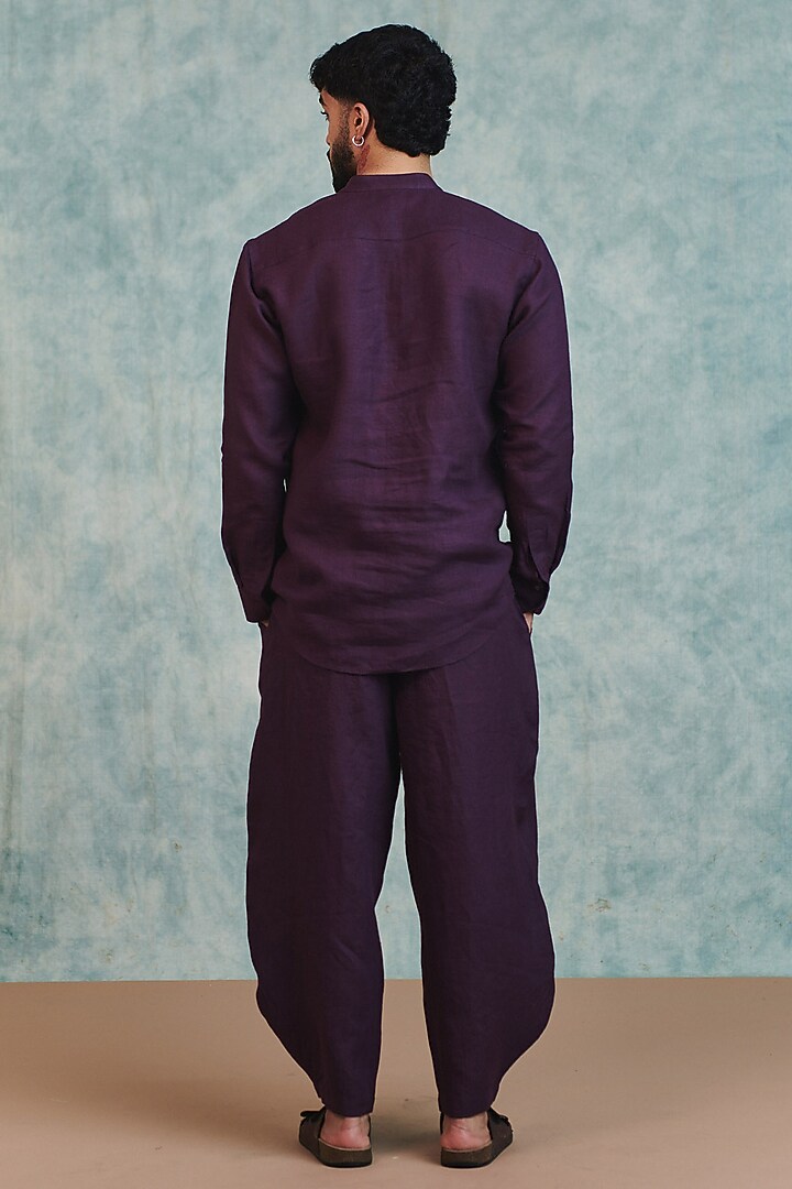 Plum Pure Linen Barrel Pants by Saphed Men at Pernia's Pop Up Shop