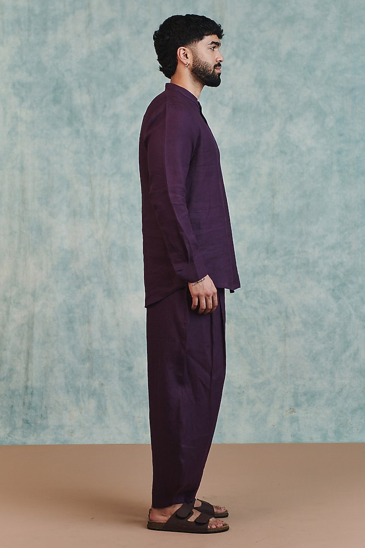 Plum Pure Linen Barrel Pants by Saphed Men at Pernia's Pop Up Shop