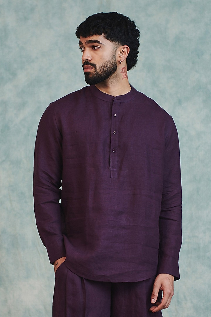 Plum Pure Linen Barrel Pants by Saphed Men at Pernia's Pop Up Shop