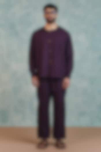 Plum Pure Linen Co-Ord Set by Saphed Men at Pernia's Pop Up Shop