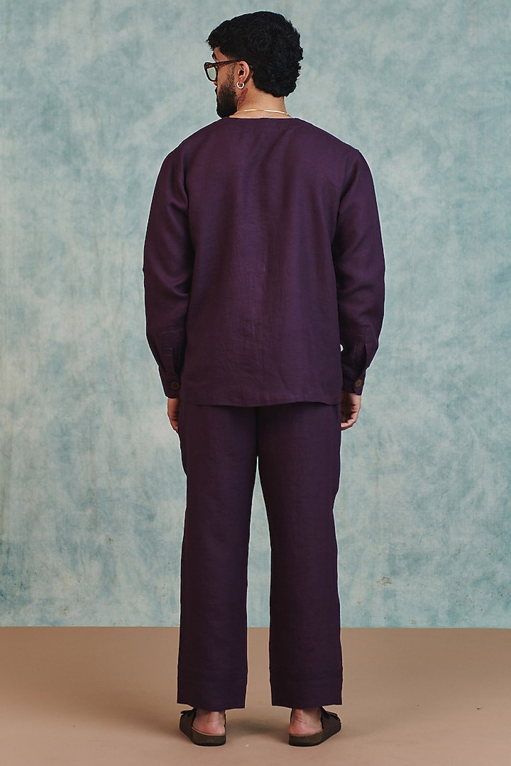 Plum Pure Linen Co-Ord Set by Saphed Men at Pernia's Pop Up Shop