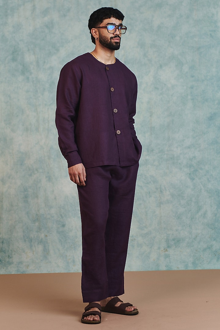 Plum Pure Linen Co-Ord Set by Saphed Men at Pernia's Pop Up Shop
