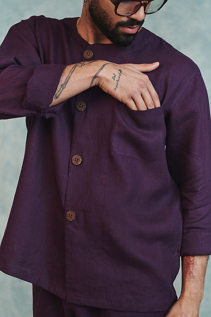 Plum Pure Linen Co-Ord Set by Saphed Men at Pernia's Pop Up Shop