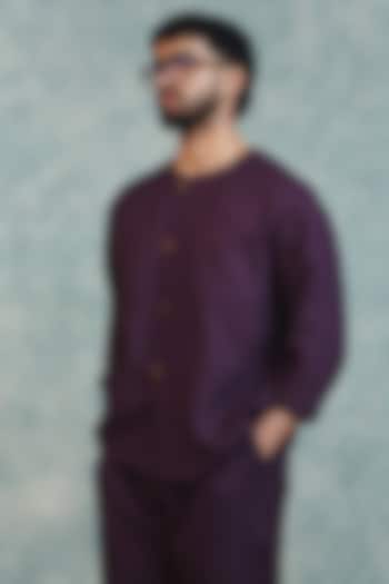 Plum Pure Linen Party Wear Shirt by Saphed Men at Pernia's Pop Up Shop