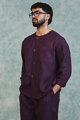 Plum Pure Linen Shirt by Saphed Men