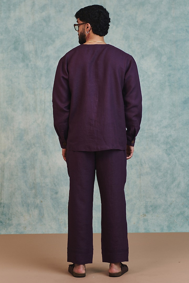 Plum Pure Linen Party Wear Shirt by Saphed Men at Pernia's Pop Up Shop