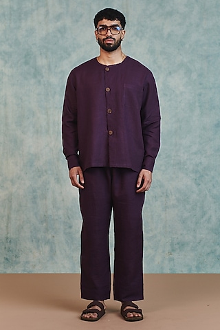 Plum Pure Linen Pants by Saphed Men