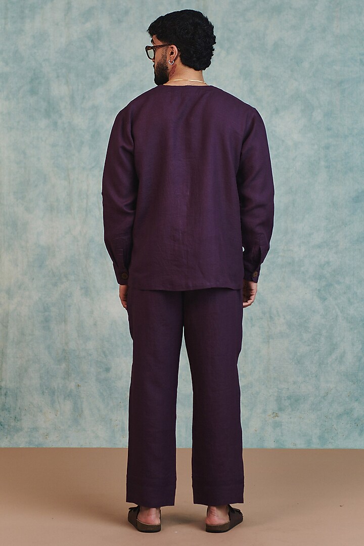 Plum Pure Linen Pants by Saphed Men at Pernia's Pop Up Shop