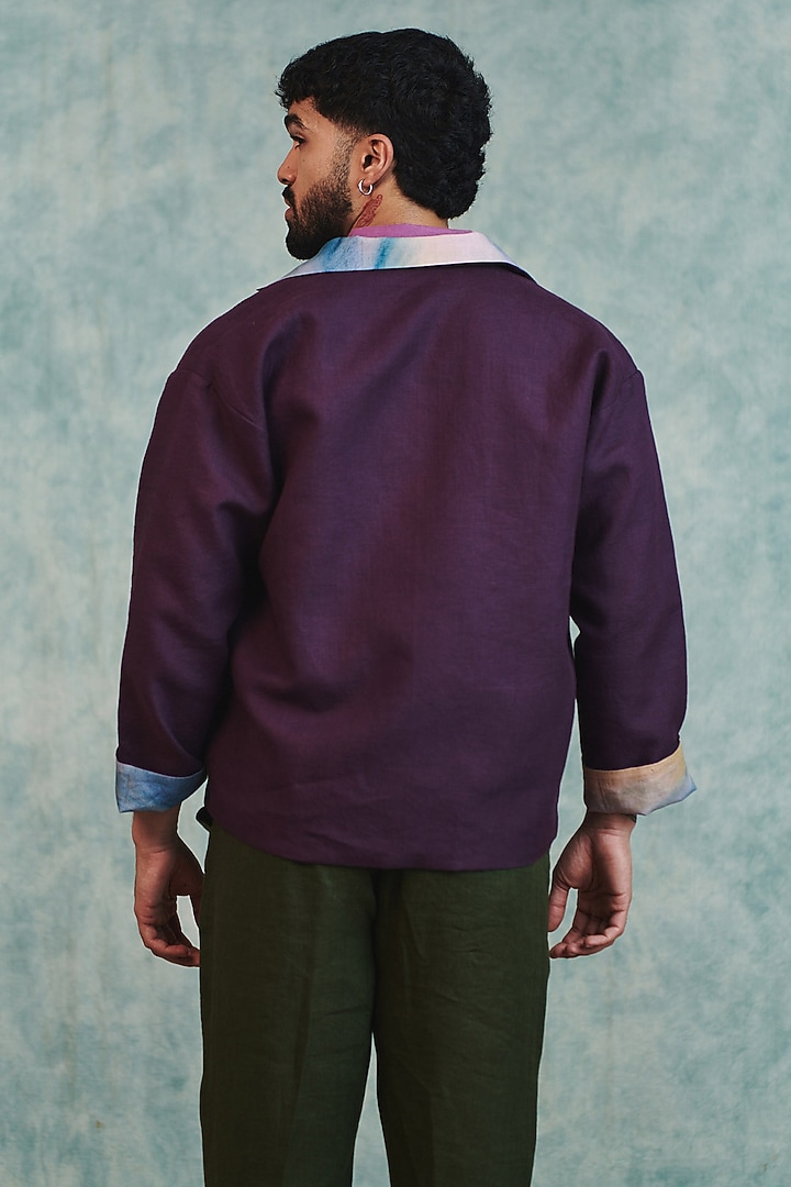 Plum Pure Linen Open Jacket by Saphed Men at Pernia's Pop Up Shop
