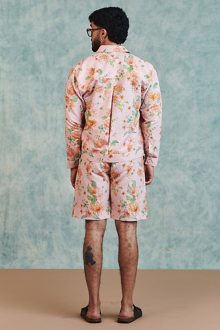 Light Pink Cotton Linen Digital Printed Jacket Set by Saphed Men at Pernia's Pop Up Shop