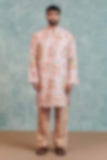 Light Pink-Yellow Cotton Linen Digital Printed Kurta Set by Saphed Men at Pernia's Pop Up Shop