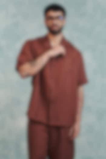 Chocolate Brown Pure Linen Party Wear Shirt by Saphed Men at Pernia's Pop Up Shop