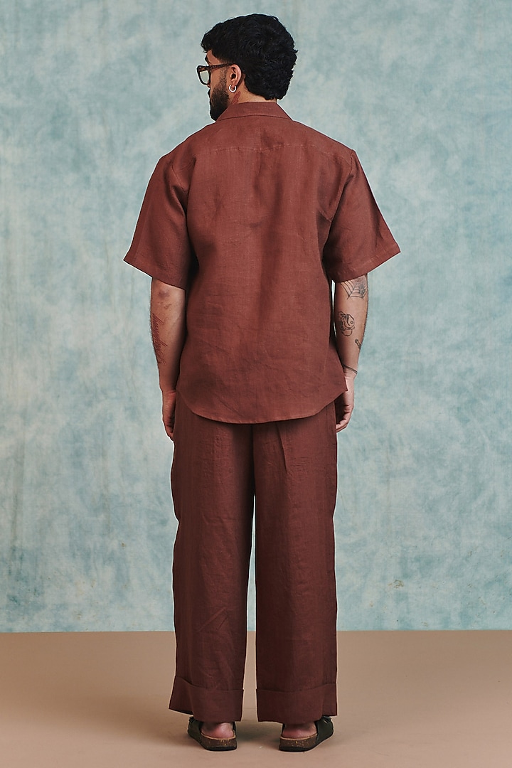 Chocolate Brown Pure Linen Party Wear Shirt by Saphed Men at Pernia's Pop Up Shop