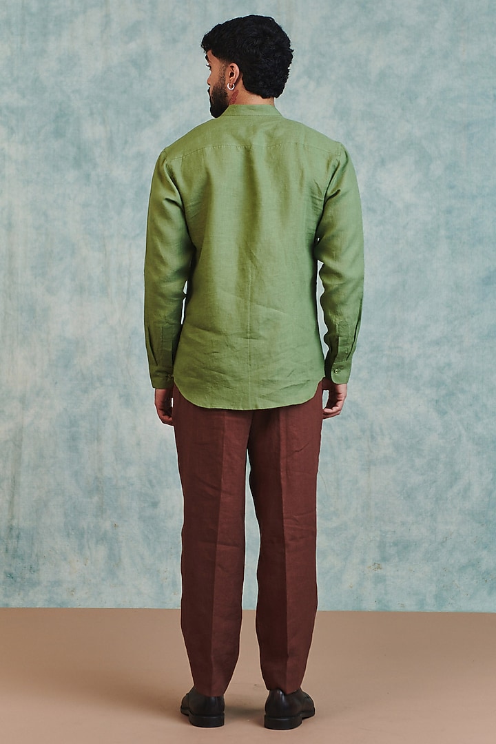 Chocolate Brown Pure Linen Tapered Pants by Saphed Men at Pernia's Pop Up Shop
