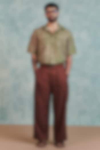 Chocolate Brown Pure Linen Baggy Pants by Saphed Men at Pernia's Pop Up Shop