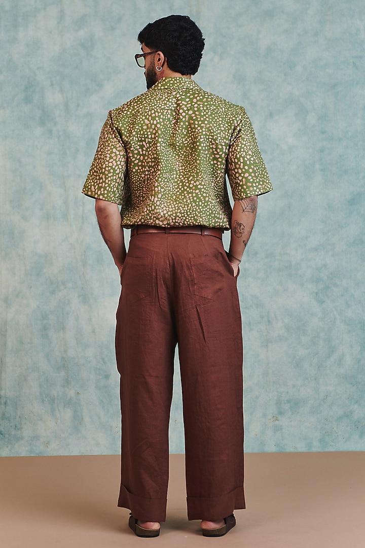 Chocolate Brown Pure Linen Baggy Pants by Saphed Men at Pernia's Pop Up Shop