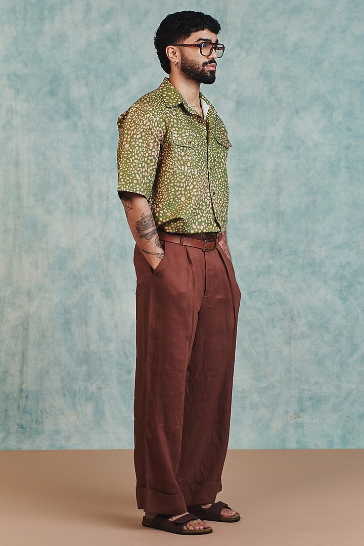 Chocolate Brown Pure Linen Baggy Pants by Saphed Men at Pernia's Pop Up Shop