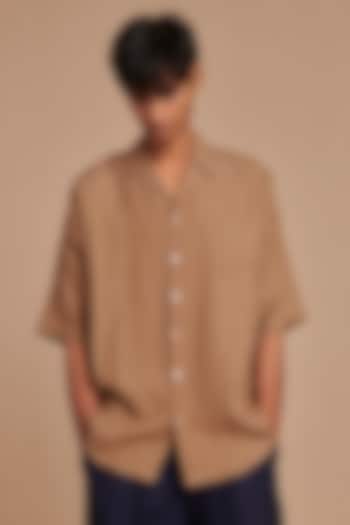 Light Brown Pure Linen Party Wear Shirt by Saphed Men at Pernia's Pop Up Shop
